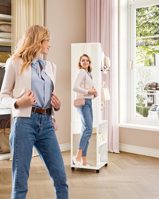 Wood Full Length Mirror Cabinet Frameless Mirror Jewelry Cabinet Modern