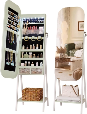 Rectangle Jewelry Armoire Mirror Lockable Full Length Mirror With Storage