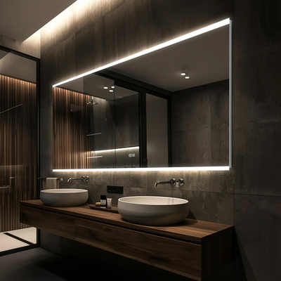 Bon prix 3200K Lumière LED Miroir anti-brouillard Cadre en acier inoxydable Miroir rectangulaire en ligne