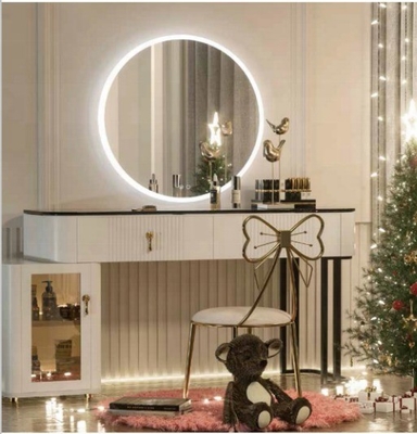 Buen precio Espejo redondo de vidrio de baño de plata 6500K Espejo redondo con luces LED en línea