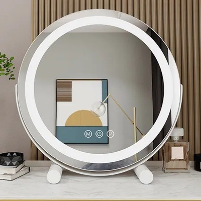 Buen precio 3000K - 6000K espejo de maquillaje LED pantalla táctil redonda luz hasta el espejo en línea