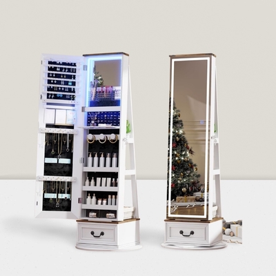 Dimmable LED Full Length Mirror Jewelry Cabinet with Lock