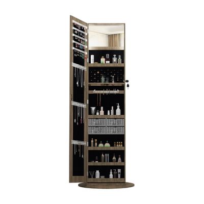 Full Length Mirror Jewelry Cabinet with 3 Back Shelves HD Real Glass Mirror and Makeup Storage
