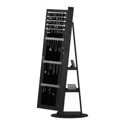 Modern Full Length Mirror Jewelry Cabinet with 3 Back Shelves HD Real Glass Mirror and Makeup Storage