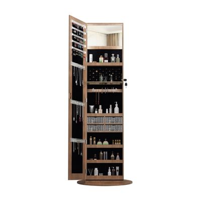 Modern Full Length Mirror Jewelry Cabinet with 3 Back Shelves HD Real Glass Mirror and Makeup Storage