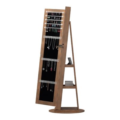 Modern Full Length Mirror Jewelry Cabinet with 3 Back Shelves Makeup Storage and Frameless Design